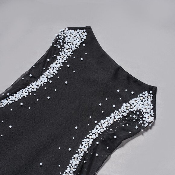 Glamorous Pearl Embellished Black Bandage Midi Dress - Picture 6 of 9